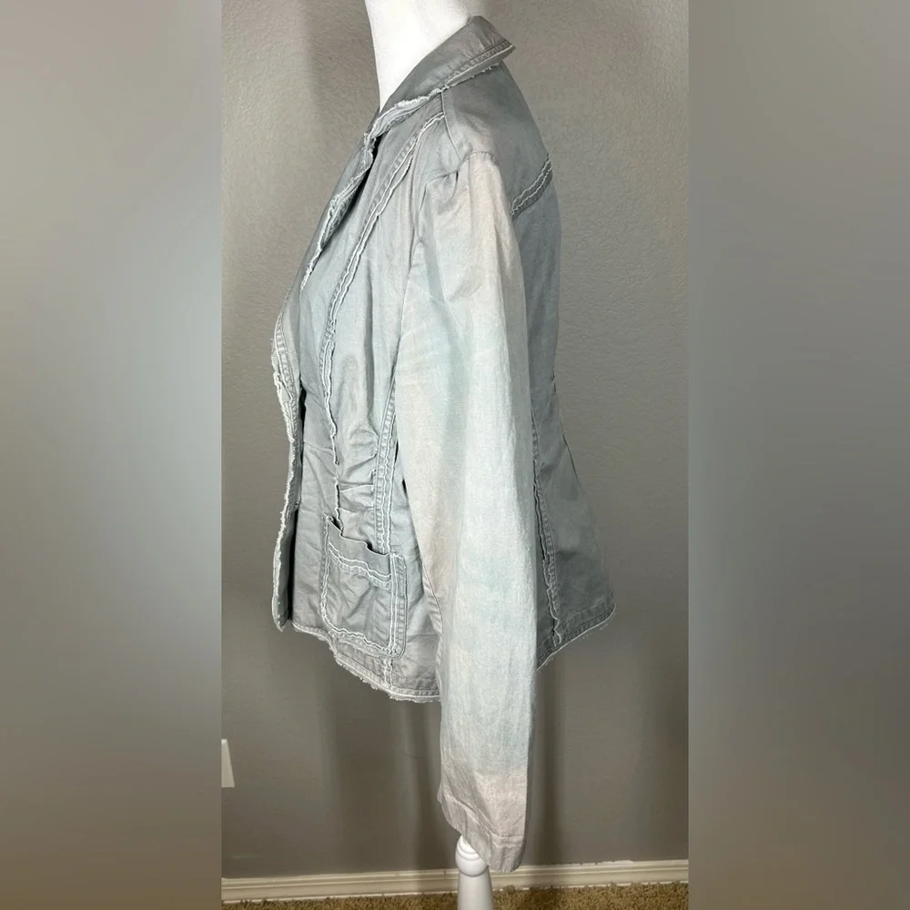 Sundance Gray Cotton Distressed Double Breasted Jacket Size L